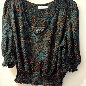 Leopard print, elbow length puff sleeves blouse